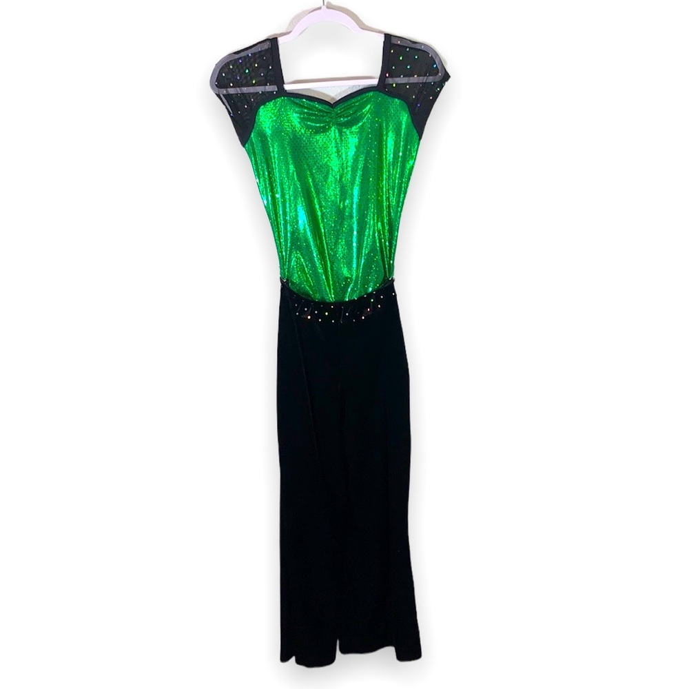 A Wish Come True Yeah Leotard Neon Green Black Rhinestone LC Size 12-14 EUC